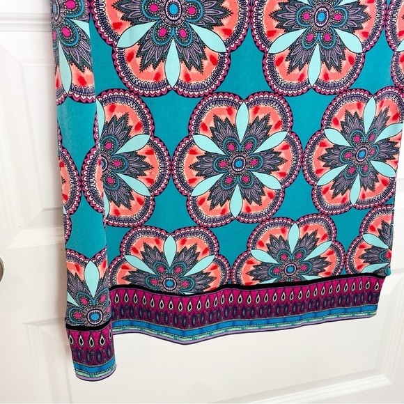 New Nicole by Nicole Miller Geometric Floral Colorful Dress in Turquoise Multi - Picture 3 of 5